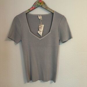 Ribbed Sweetheart Neckline Gray Top